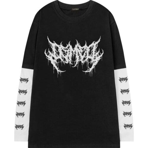 Gothic Graphic punk T-shirt men summer 2021 Hip hop Japanese Harajuku style hot Diablo print loose student Fake two shirt y2k