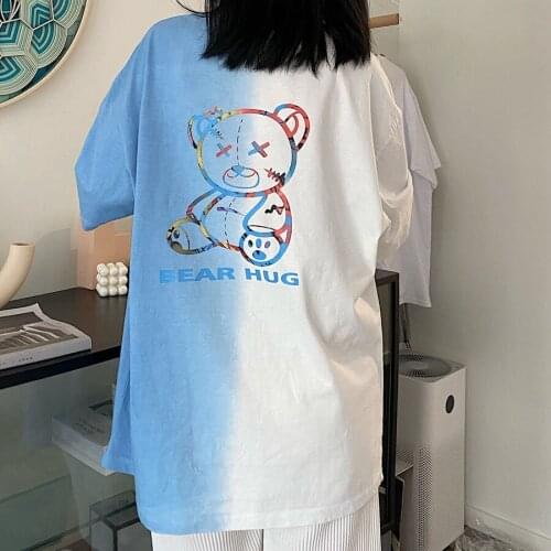 Hip Hop Streetwear Super Cute Tie Dye Bear Print T Shirts Women 2021 Summer Short Sleeve Tops Harajuku Japanese Fashion Teens