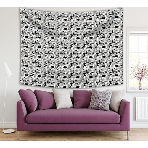 Tapestry Flowers Silhouette Summer Garden Floral Black and White Artwork Classic Timeless-Home Decoration