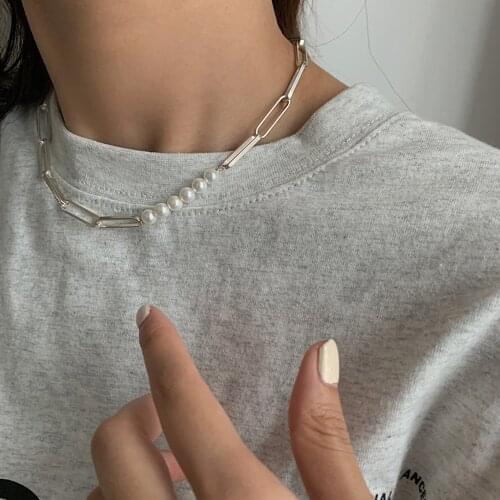Hip-hop Punk Style Restoring Ancient Ways Is Simple Imitation Pearl Necklace Accessories Chain Necklace Women Personality