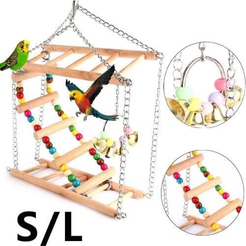 Bird Playstand Parrot Play Stand Hanging Cockatiel Playground Wood Ladders Perchs with bell Pet Bird Supplies