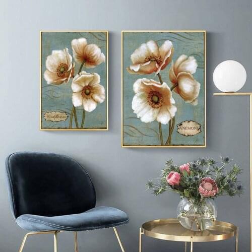 Vintage Art Flower Canvas Poster White Flower Print Painting Nordic Style Wall Picture Modern Living Room Decoration No Frame