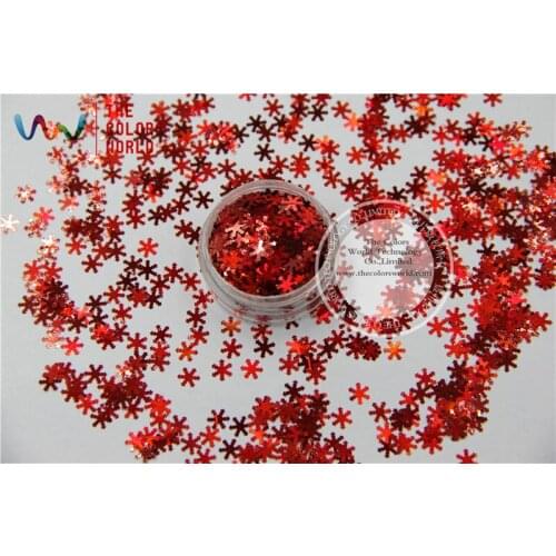 TCA300 laser holographic Red color Glitter paillette Snowflake shape 6.0mm Size spangles for Nail Art and DIY supplies