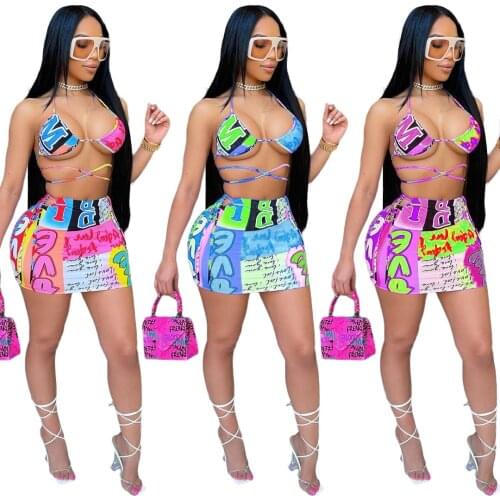 Chiclover Summer Clothes Wholesale Items Bikini Set Sexy Print Swimming Suit for Women Lace Up Beach Wear 2 Piece Sets Womens