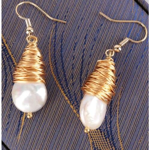 Fashion 14-15mm White coin Baroque Pearl Earrings 18k hook Irregular Mesmerizing Fashion Accessories Luxury AAA Wedding Gift