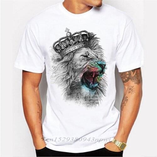 2020 T shirt Men Crown Lion 3D White printing Mens T-shirt Fashion Animal Casual Short-Sleeve o-neck hipster tops harajuku tee