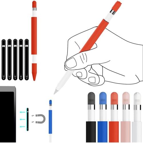Soft Silicone Magnetic Grip Holder Sleeve Protective Case Cover with Nib Cap for Apple Pencil iPencil Stylus Pen Accessories