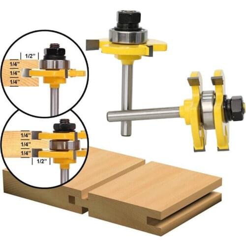 2pcs/set 1/4" Shank 2 Bit Tongue Groove Router Bit Set Woodworking Milling Cutter Knife Tenon Cutting Tools