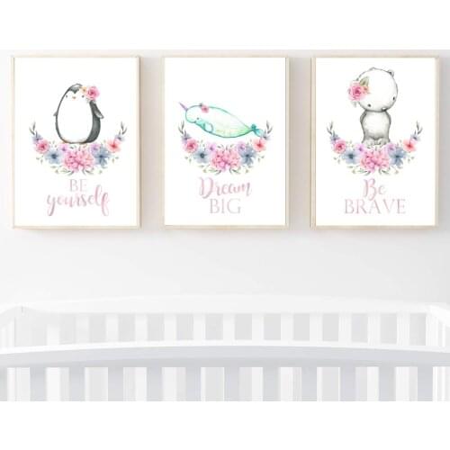 Narwhal Penguin Polarbear Whale Nursery Wall Art Canvas Painting Nordic Posters And Prints Wall Pictures Decor Baby Kids Room