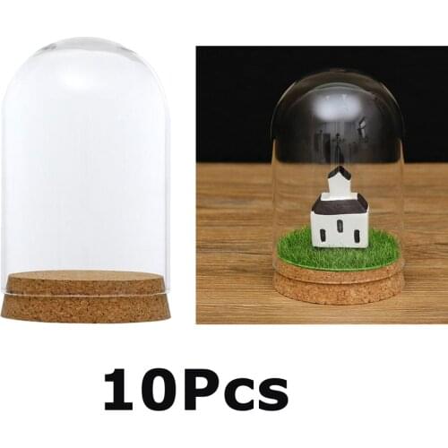 10Pcs 8x12cm Desktop Glass Dome Cover Shade Shield Cloche Bell Jar Landscape Terrariums with Wood Cork,Dry Flower Vase