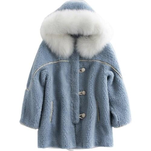 Delicate Cashmere Coat Women New Winter Lamb Hair Fox Hair Collar Hooded Granular Wool Fur One Jacket Thick Warm Sheath Outwear