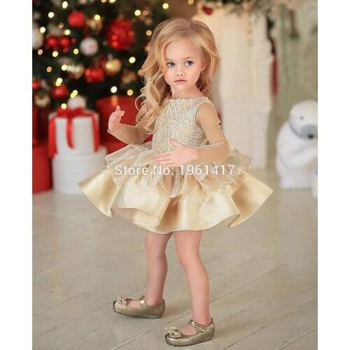 2020 New Ins Childrens Champagne Dress Baby Lace Birthday Knee Dress Christmas Ball Gown Dress AG0115