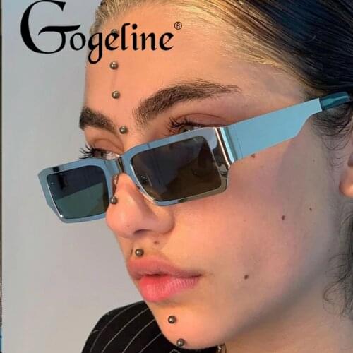 Fashion Small Rectangle Sunglasses Women Vintage Brand Designer Metal Frame Red Lenses Square Sun Glasses Shades Female UV400