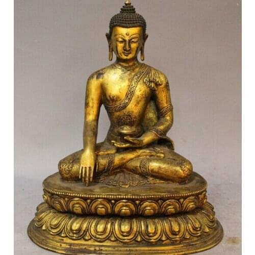 Wholesale factory 11" Old Tibet Bronze 24K Gold 8 treasure Shakyamuni Sakyamuni Amitabha Buddha AE1024 AB1025