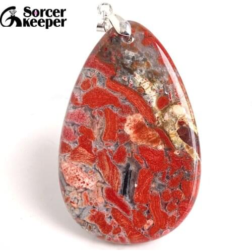 Natural Gem Stone Bloodstone Pendant Fit DIY Necklace Water Drop Slide Healing Crystals Beads for Women Men Jewelry Making BC215