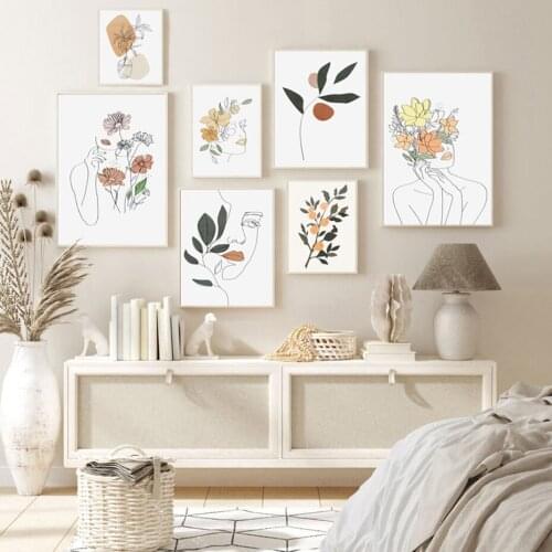 Nordic Prints Abstract Line Flowers Girls Art Canvas Paintings Modern Living Room Interior Minimalist Wall Pictures Decor Poster