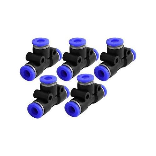 6mm Connecting Dia Tee Shape Air Pneumatic Quick Fittings Jointer 5 Pieces