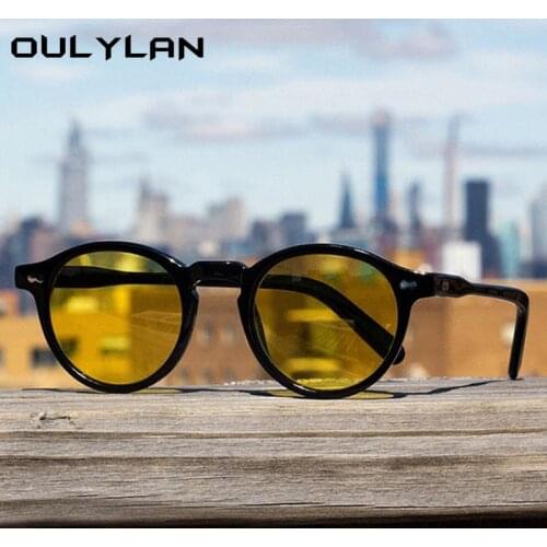 Oulylan Vintage Round Sunglasses Women Men Retro Green Sun Glasses Shades for Female Brand Designer All-match Eyewear UV400