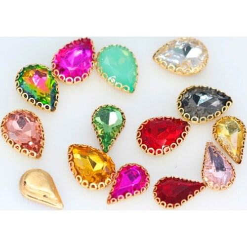 All-size Teardrop Flatback sewing glass stone sew on crystal rhinestone jewels gold lacy claw Diy shoes bags Garment accessories