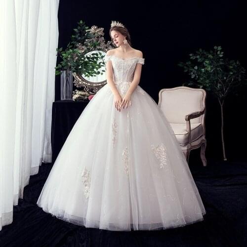 Wedding Dresses 2021 New Boat Neck Ball Gown Vintage Short Sleeve Plus Size Vestido De Noiva Lace Flower Lace Up Bridal Dress