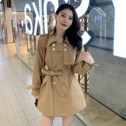 British style lapel tie trench coat womens mid-length temperament high-end spring and autumn design sense coat