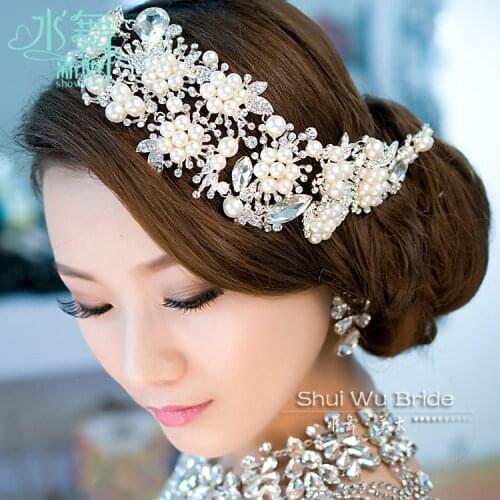 Alloy plated pearl crystal bridal headdress tiara wedding hair accessories hair jewelry for brides