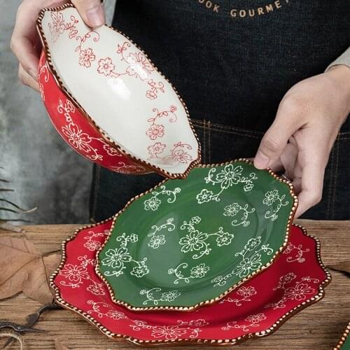 Japanese hand-paint tableware ceramic bowls and plate set breakfast plate creative salad bowl Western food plate spaghetti plate