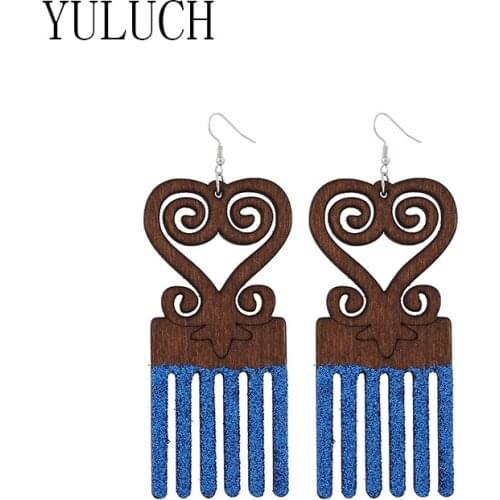YULUCH Natural wood comb woman Glitter pendant earrings girl colorful sequin jewelry everyday simple accessories