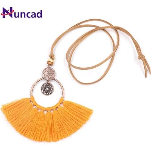 Winter Autumn Sweater Necklace New Fashion Round Circle Hollow Flowers Tassel Necklace Women Ladies Long Pendant Necklace