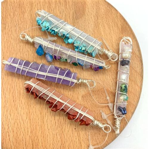 1pc Fashion Natural Semi-precious Stone Crystal Pendants Cylindrical Shape Irregular DIY for Making Necklace 10x55-65mm Size
