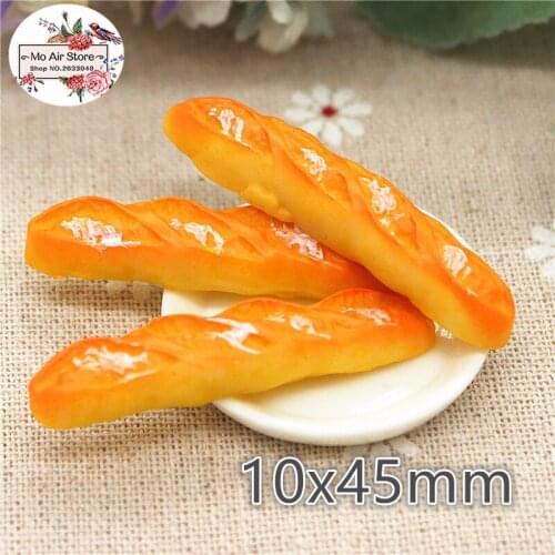 10PCS 10x45mm bread Baguette Resin Flatback Cabochon Miniature Food Art Supply Decoration Charm Craft