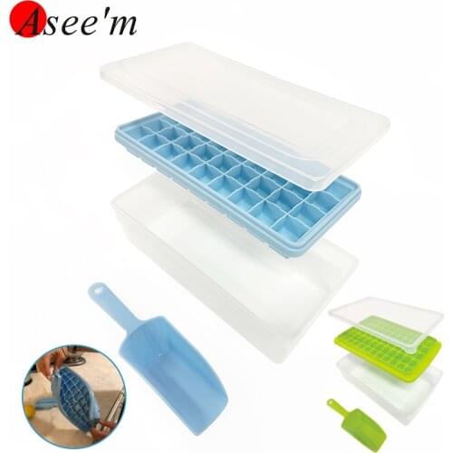36 Cubes Silicone Ice Cube Tray With Lid And Bin Laddle For Freezer Mini Ice Cube Mold Bucket With Scoop Ice Cubes Maker