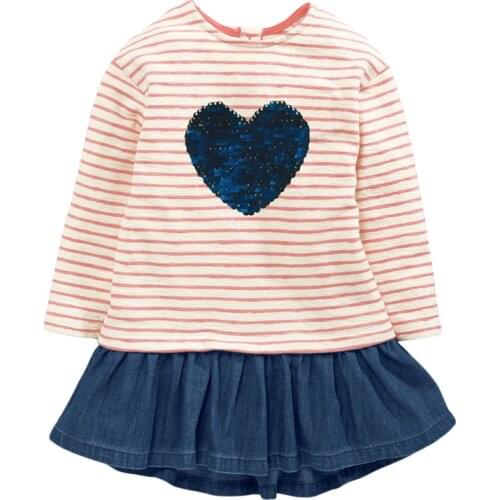 Kids Frocks 2021 Autumn Baby Girl Clothes Brand Dress Toddler Gift Casual Cotton Striped Heart Dresses for Kids 2-7 Years