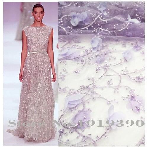 2021 Hot Sale African French Lace Fabric With Beads For Wedding Favors And Gifts High Quality 3D Flower Design Tulle Lace M1047
