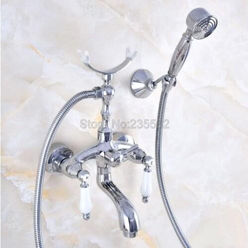 Chrome Bathroom Bath Wall Mounted Hand Held Shower Head Kit Shower Faucet Sets lna745