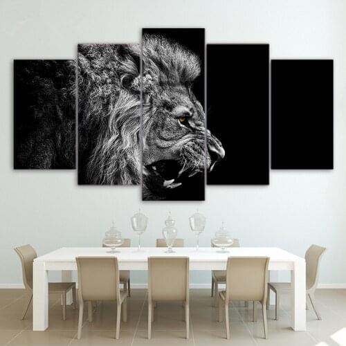 Canvas Pictures Wall Art Framed Home Decor 5 Pieces Roaring Lion Paintings Modular Living Room HD Printed