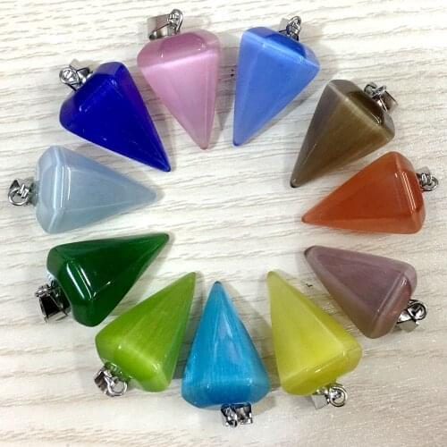 Pendulum Cats Eye Cone Healing Stone Pendants for Jewelry Making Pendulum Meditation Wholesale