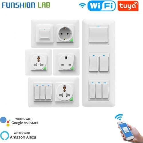 WiFi White Smart Light Wall Socket Outlet Push Button DE EU Smart Life Tuya Wireless Remote Control Work with Alexa Google Home