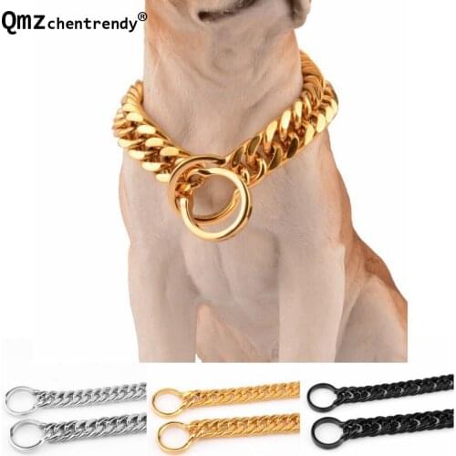 News 16mm 12~34inch Double Curb Cuban Chain Neck Stainless Steel Dog Chain Collar Wholesale Pet Necklaces