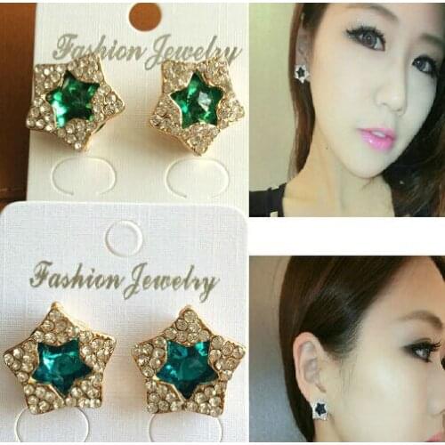 New beautiful crystal fashion flash pentagonal star earrings wholesale girl gift