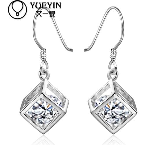 New Fashion Silver Dangle Earrings for Women Wedding Jewelry Long Earrings Zircon Square auskarai Big White Crystal Earring E583