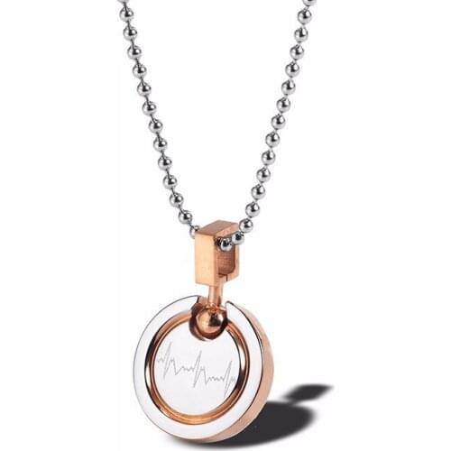 RIR Stainless Steel Round Contour Electrocardiogram Charm Pendant Necklace Unique Creative Ladies Jewellery Necklaces