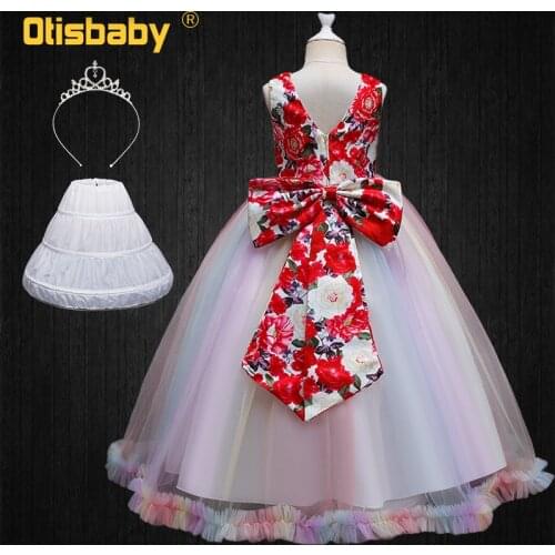 Bridesmaid Floral Girls Plus Bow Long Dresses Childrens Ceremony Evening Party Elegant Wedding Party Dress Communion Dresses