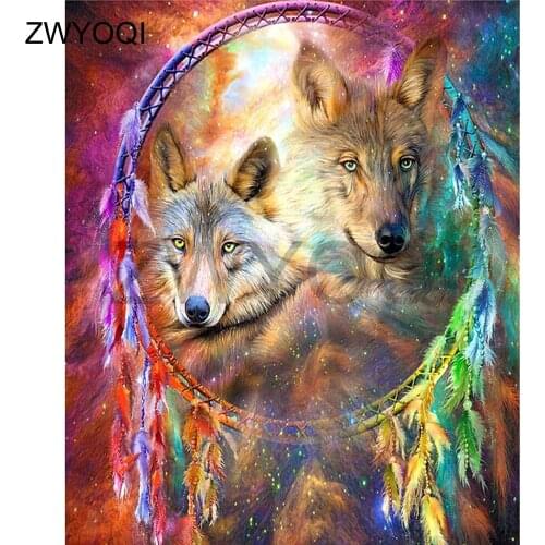 Full Round Diamond painting Cross stitch Wolf totem Full Square Diamond mosaic Wolf totem feather 5D DIY Diamond embroidery Wolf