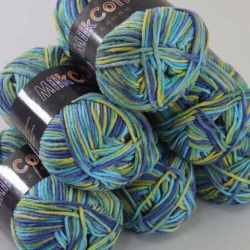 Sale 6ballsx50g Soft Cotton Baby Yarn New Hand-dyed Wool Socks Scarf Knitting yarn Navy green Mixed 2075-17-6
