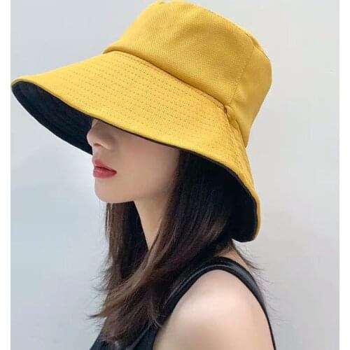 Wide Brim Sun Hat With Windproof String Female 2020 Summer New Fashion Solid Color All Match Foldable Outdoor Anti-UV Sunhat