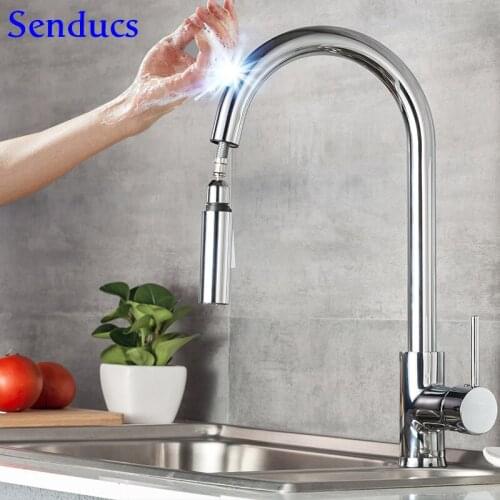 Touch on Kitchen Faucets with Pull Down Sprayer Single Handle Chrome Sensor Kitchen Faucet Pull Out Touch Kitchen Mixer Tap
