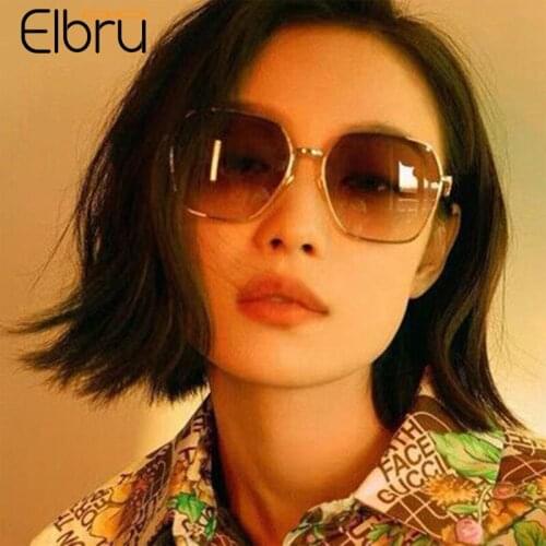Elbru Fashion Vintage Square Sunglasses Street Snap Horsebit Metal Frame Colorful Lens Sunshades UV400 Sun Glasses For Men Women