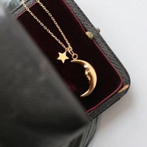 Vintage Crescent Moon Star Pendant Necklace Womens Necklace Stainless Steel Aesthetic Choker Chains Gold Fantasy Fairy Jewelry