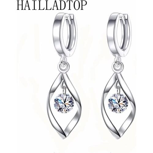 Reverse Tassel Crystal Water Spiral Curved Long Drop Silver Plated Earrings Dangle Drop Earrings Jewelry Shiny Luxury AAA+ Jew